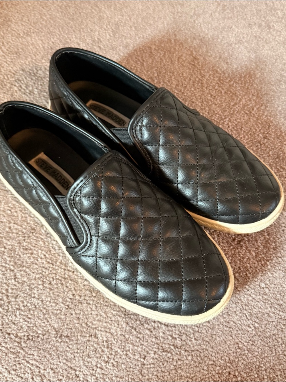 Steve Madden Black Quilted Leather Slip-On Sneakers, size 7
